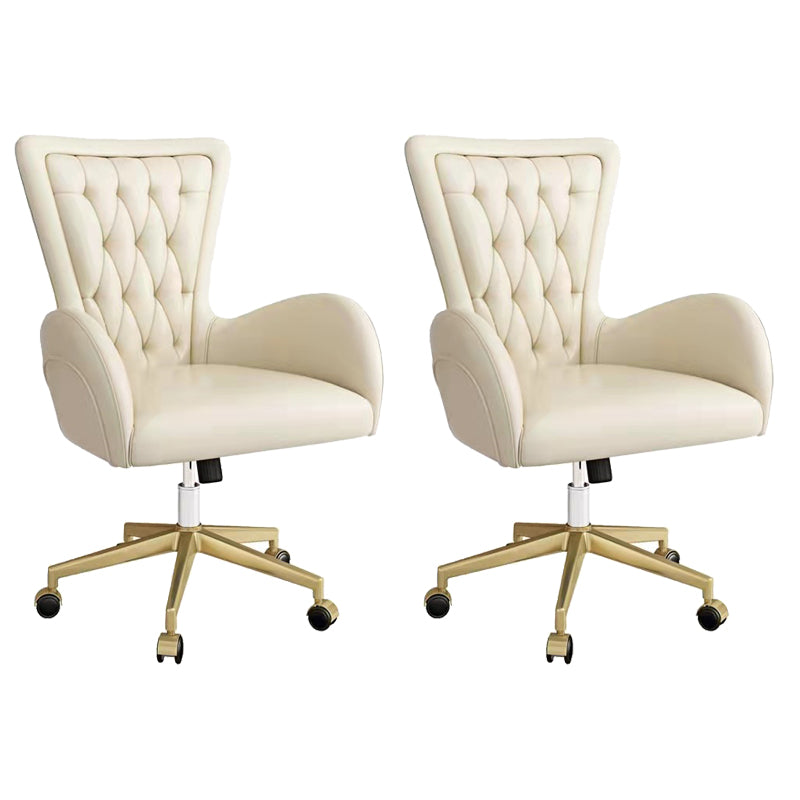 Contemporary Upholstered Swivel Chair Faux Leather White Desk Chair