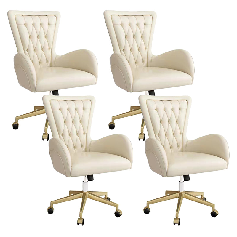 Contemporary Upholstered Swivel Chair Faux Leather White Desk Chair