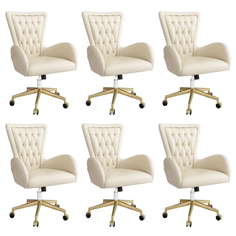 Contemporary Upholstered Swivel Chair Faux Leather White Desk Chair