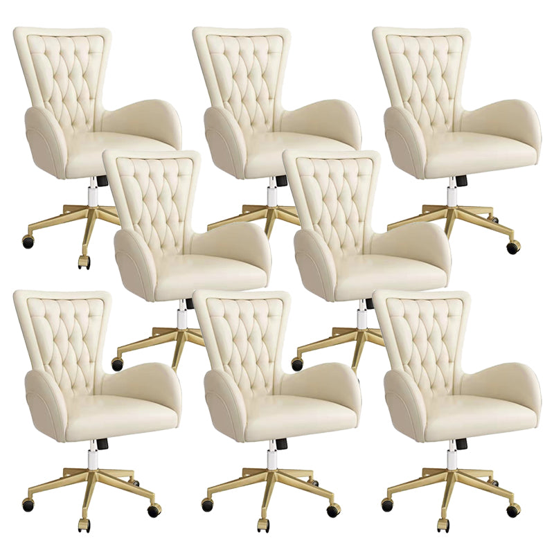 Contemporary Upholstered Swivel Chair Faux Leather White Desk Chair