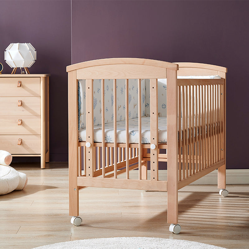 Modern Style Solid Wood Crib Rectangle Indoor Crib with Casters