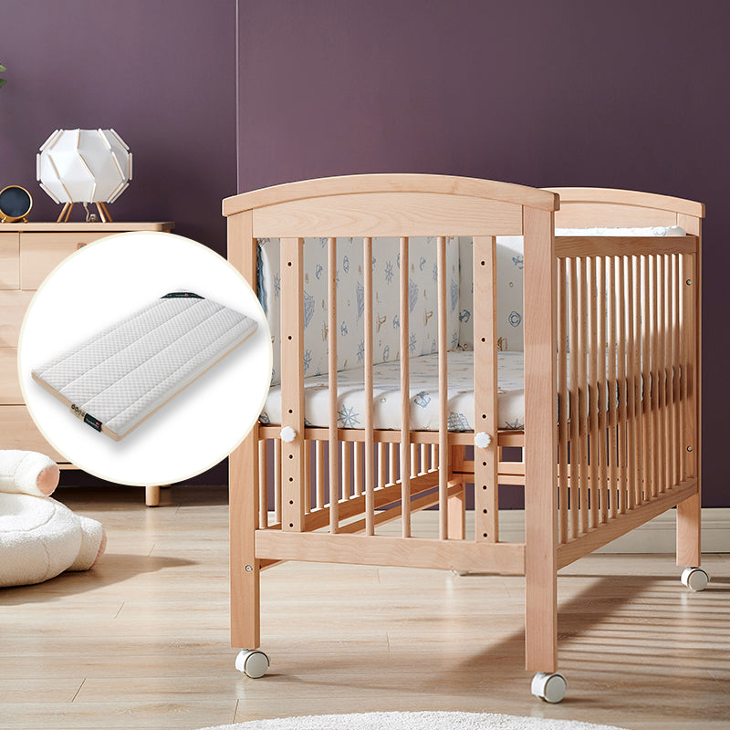 Modern Style Solid Wood Crib Rectangle Indoor Crib with Casters