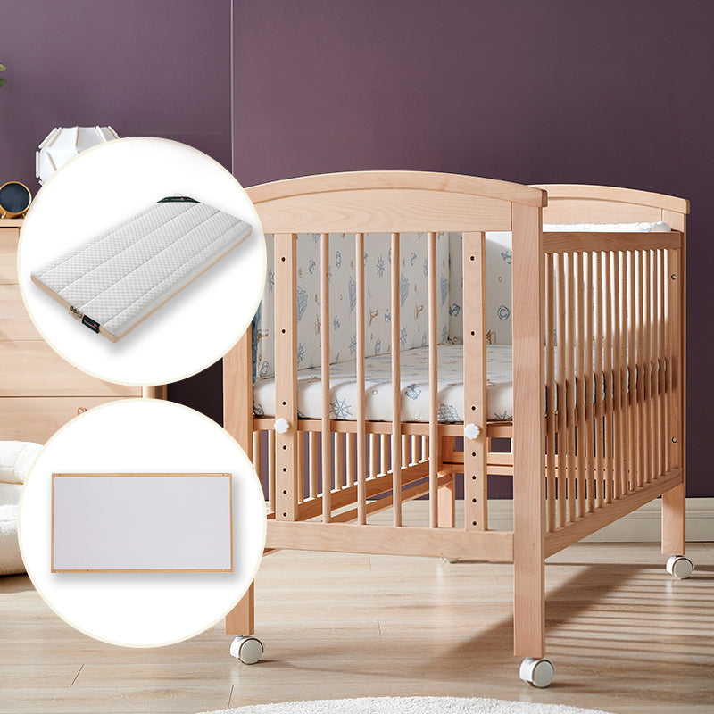 Modern Style Solid Wood Crib Rectangle Indoor Crib with Casters