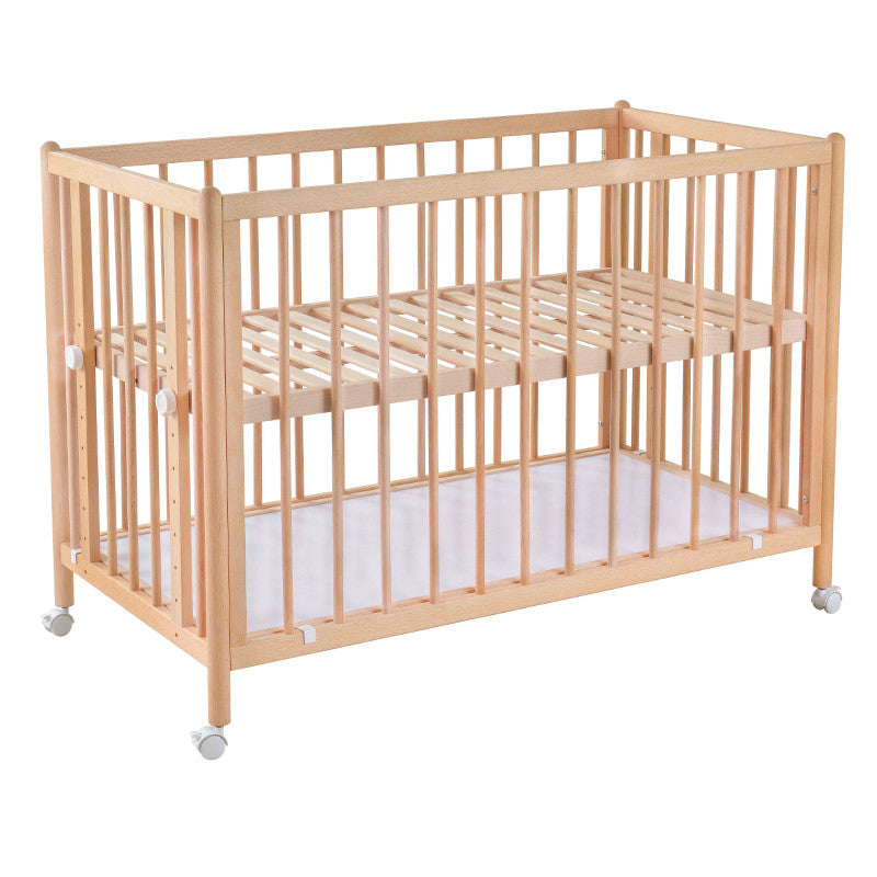 Home Rectangle Crib Sold Wood Adjustable Height Crib with Casters