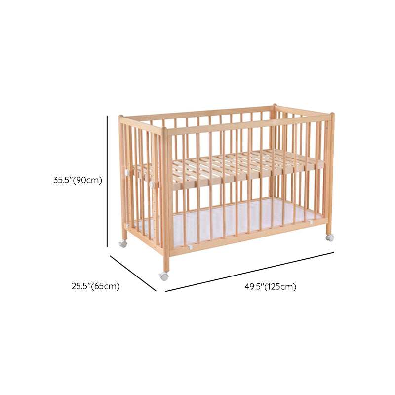 Home Rectangle Crib Sold Wood Adjustable Height Crib with Casters