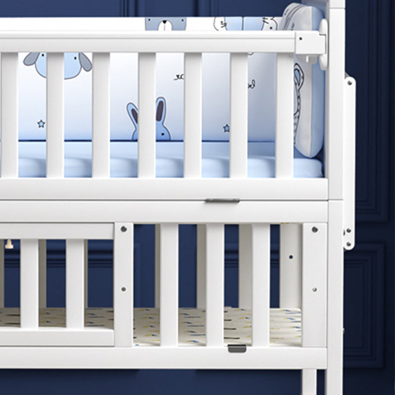 Rectangle White Solid Wood Crib 5-In-1 Convertible Crib with Casters