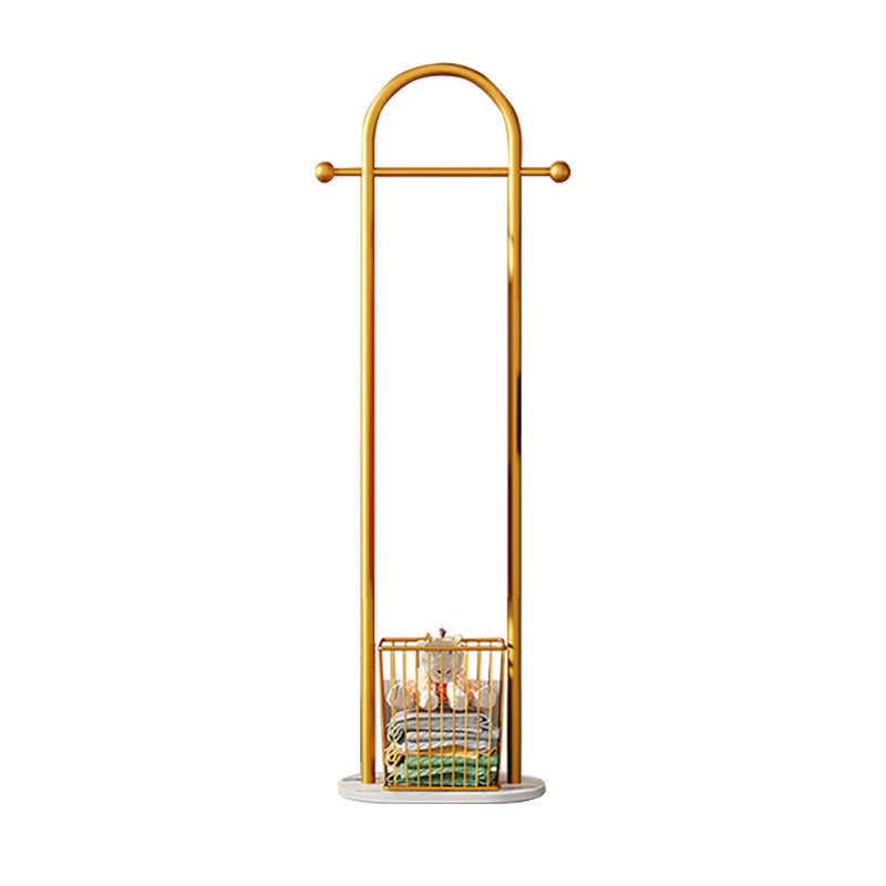 Glam Entry Hall Tree Metal Hanging Rail Storage Basket and 2 Hooks Coat Rack