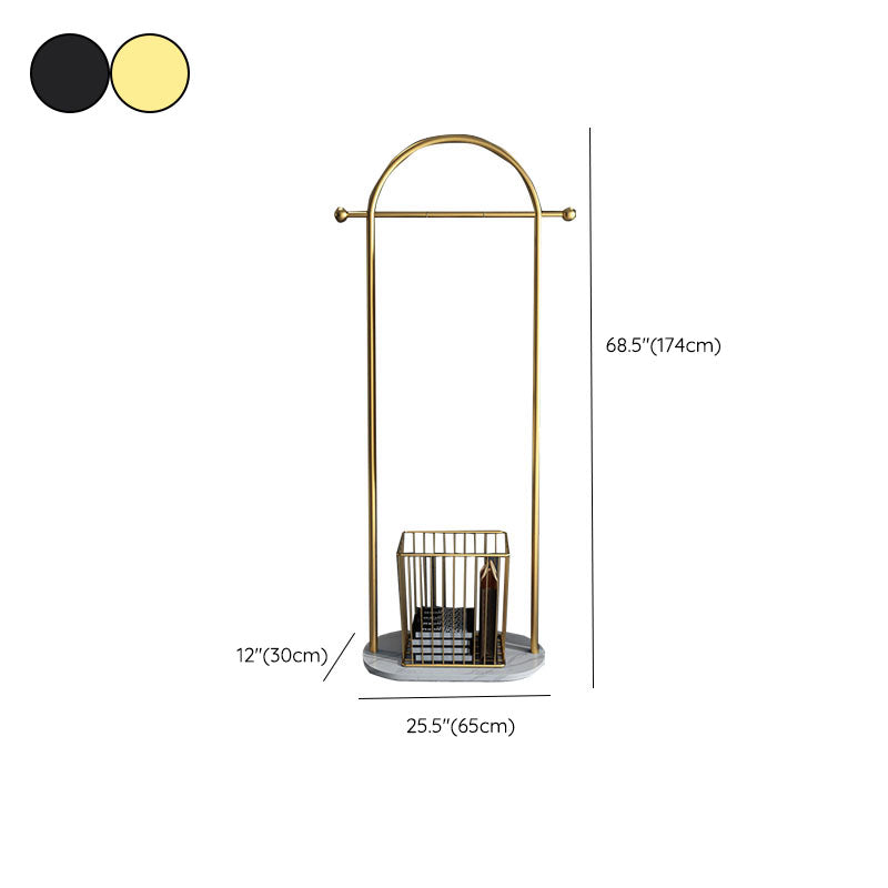 Glam Entry Hall Tree Metal Hanging Rail Storage Basket and 2 Hooks Coat Rack