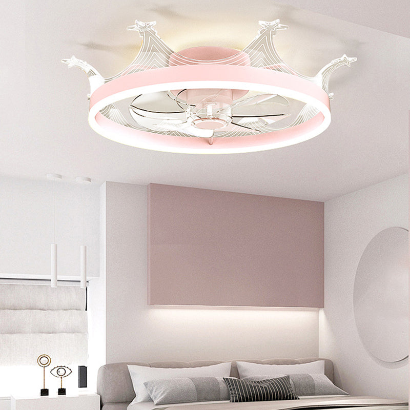 Polish Finish Ceiling Fan Modern 7-Blade Metallic Fan with Light for Living Room