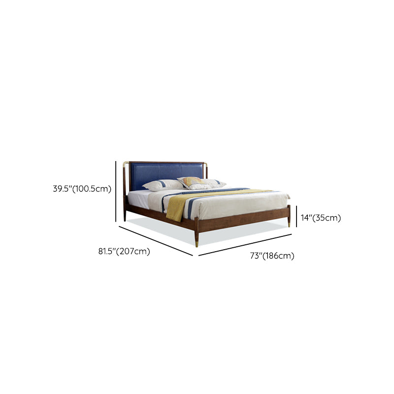 Contemporary Standard Bed Solid Wood Panel Bed with Upholstered Headboard