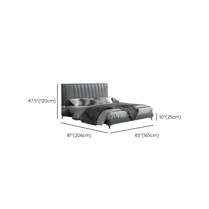 Modern Panel Bed Foam Gray Standard Bed with Upholstered Headboard