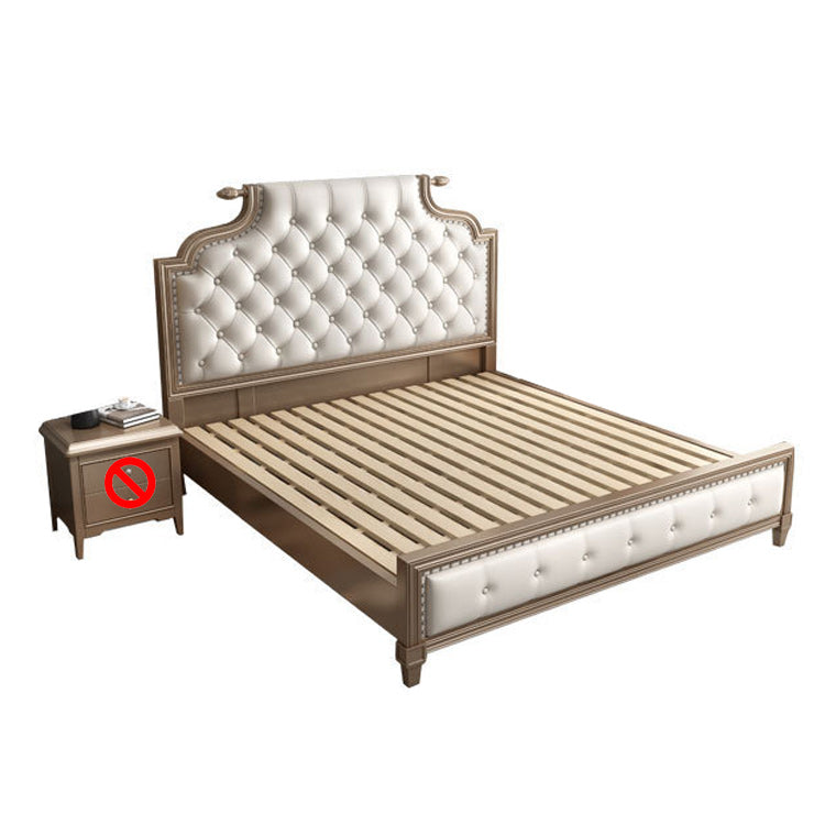 Contemporary Standard Bed Solid Wood Bed Frame with Upholstered Headboard