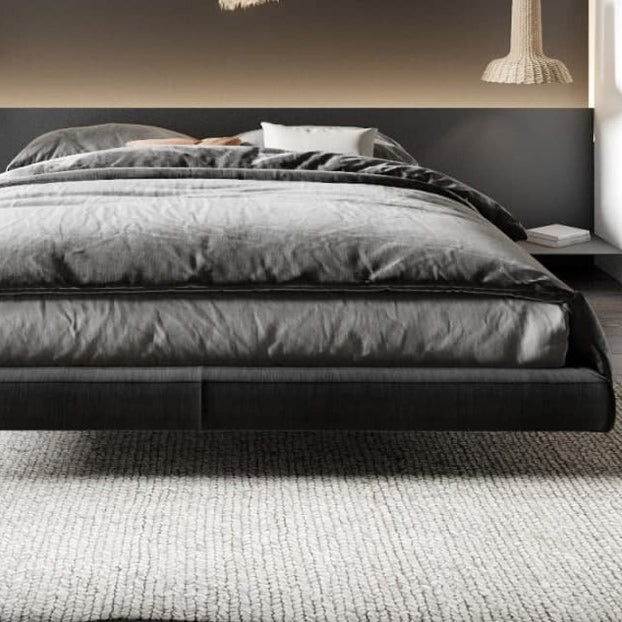 Wood and Upholstered Platform Bed Frame Modern Platform Bed in Dark Grey