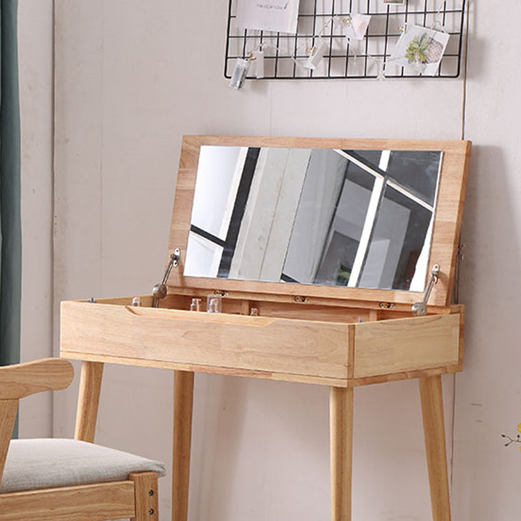 Modern 29.52" Height Natural Solid Wood Mirror Make-up Vanity