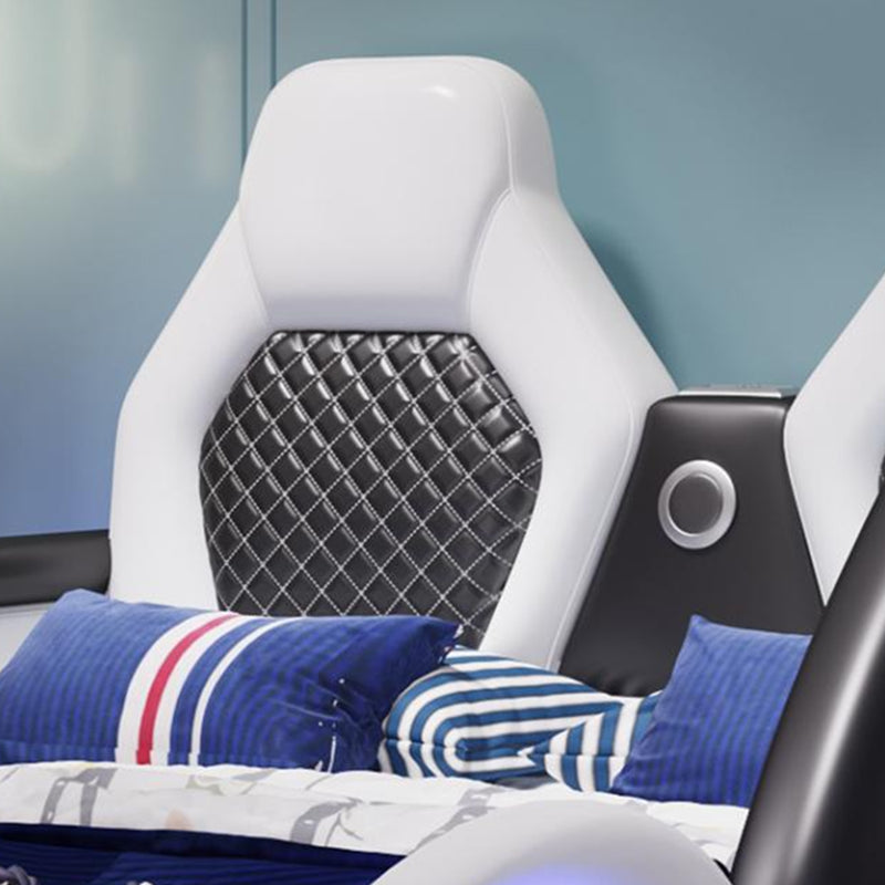 Modern & Contemporary Genuine Leather Upholstered with Guardrail Cars Bed