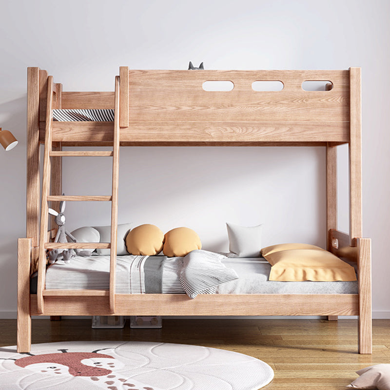 Solid Wood Bunk Bed Scandinavian Walnut/Natural Bed with Headboard