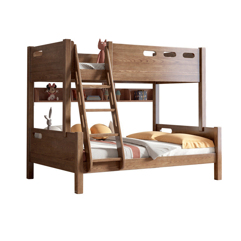 Solid Wood Bunk Bed Scandinavian Walnut/Natural Bed with Headboard