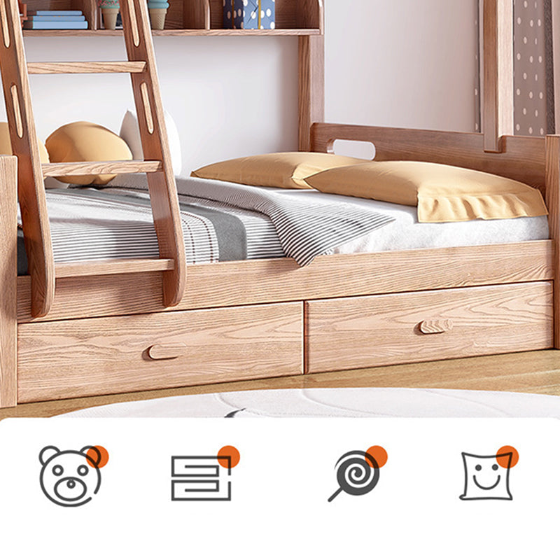 Solid Wood Bunk Bed Scandinavian Walnut/Natural Bed with Headboard