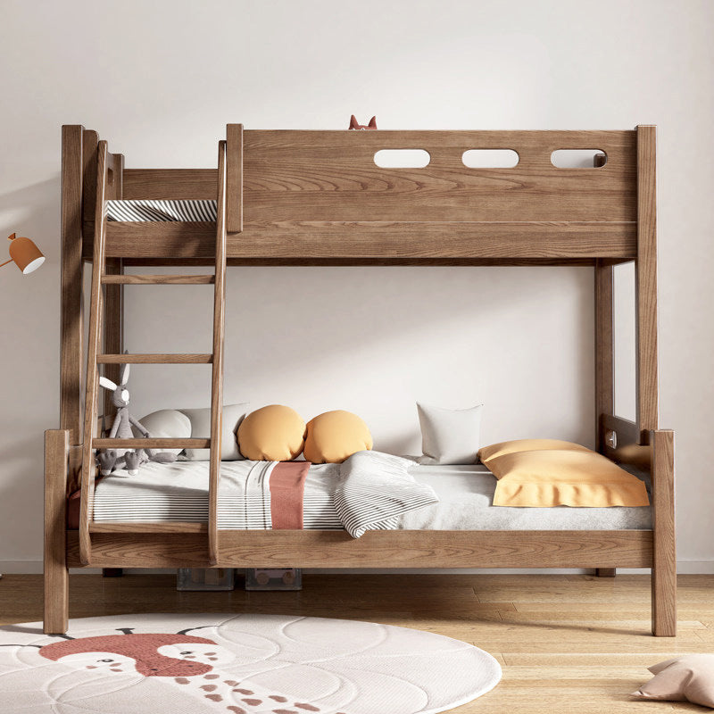 Solid Wood Bunk Bed Scandinavian Walnut/Natural Bed with Headboard