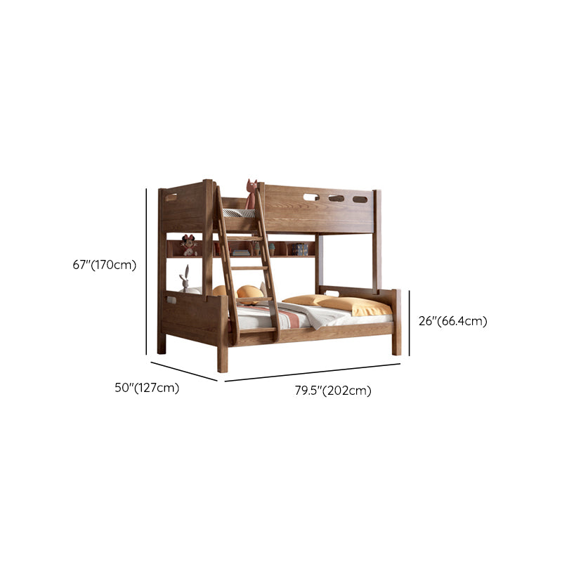 Solid Wood Bunk Bed Scandinavian Walnut/Natural Bed with Headboard