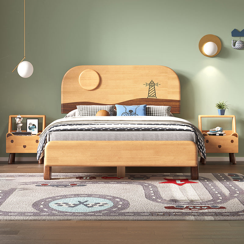 Solid Wood Platform Bed Scandinavian Natural Bed with Headboard