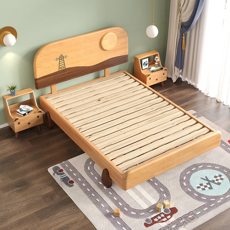 Solid Wood Platform Bed Scandinavian Natural Bed with Headboard