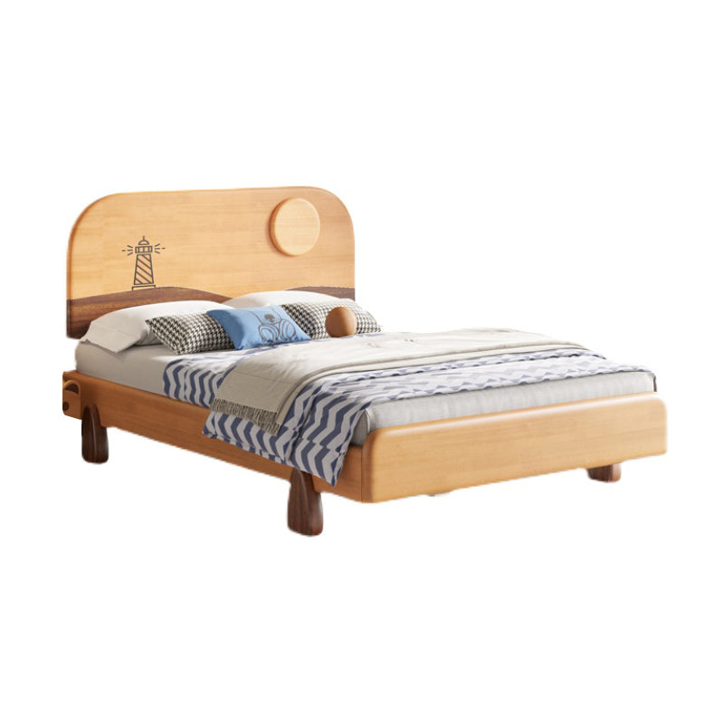 Solid Wood Platform Bed Scandinavian Natural Bed with Headboard