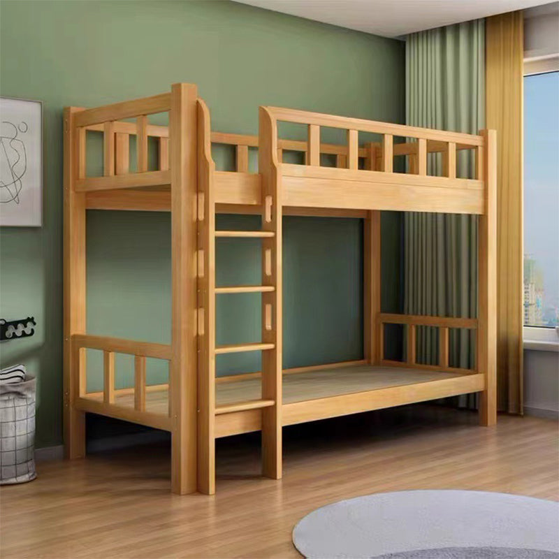 Natural Bunk Bed Solid Wood Bed with Guardrail and Built-In Ladder