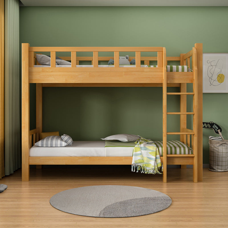 Natural Bunk Bed Solid Wood Bed with Guardrail and Built-In Ladder