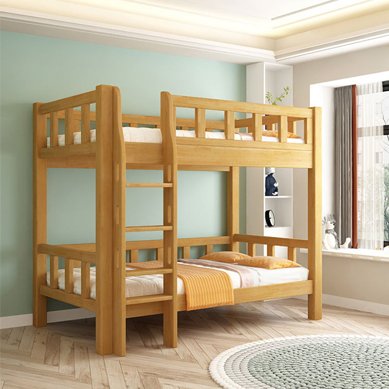 Natural Bunk Bed Solid Wood Bed with Guardrail and Built-In Ladder