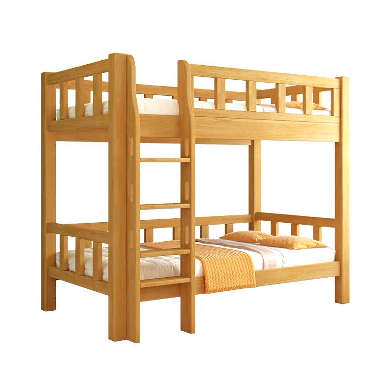 Natural Bunk Bed Solid Wood Bed with Guardrail and Built-In Ladder