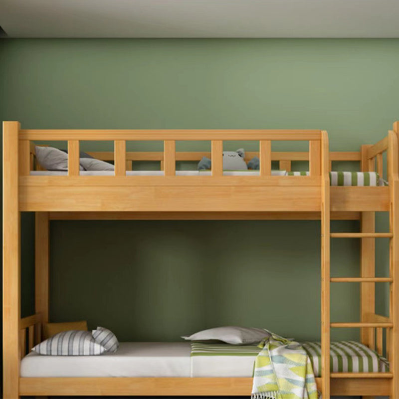 Natural Bunk Bed Solid Wood Bed with Guardrail and Built-In Ladder