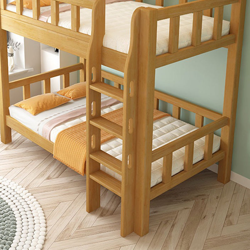 Natural Bunk Bed Solid Wood Bed with Guardrail and Built-In Ladder