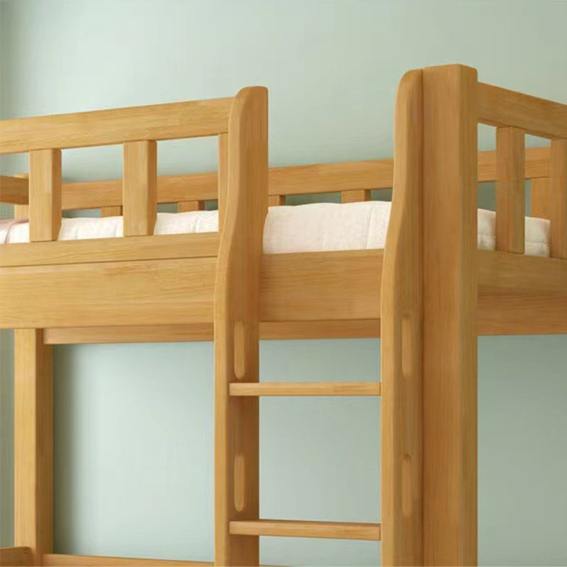 Natural Bunk Bed Solid Wood Bed with Guardrail and Built-In Ladder