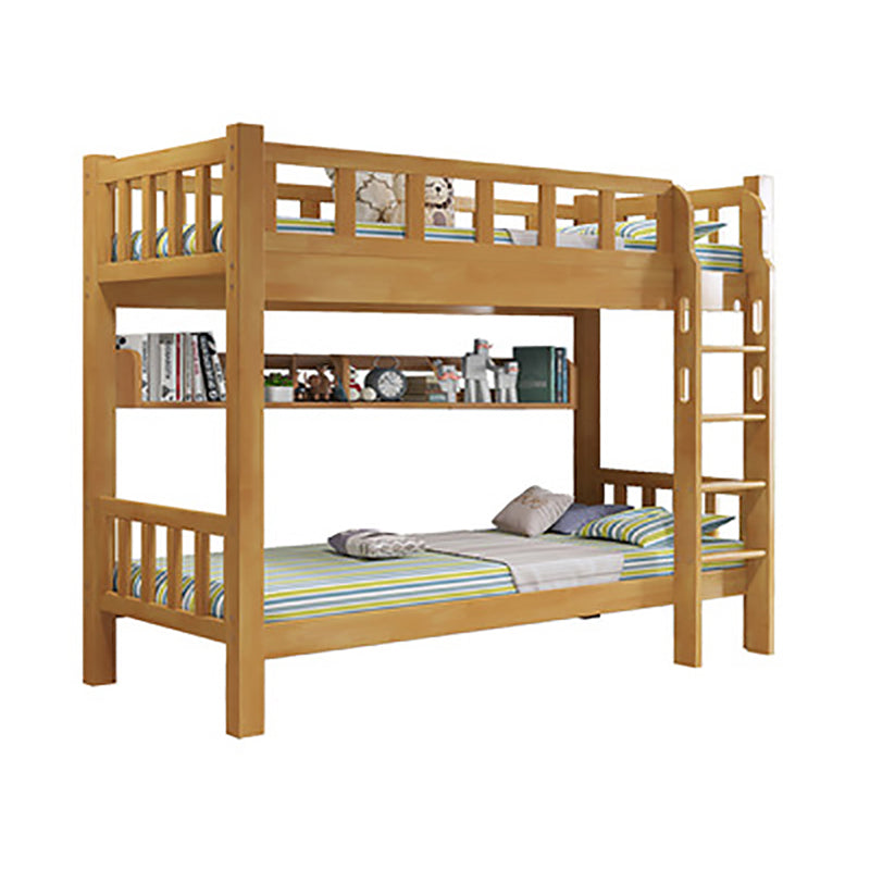 Natural Bunk Bed Solid Wood Bed with Guardrail and Built-In Ladder