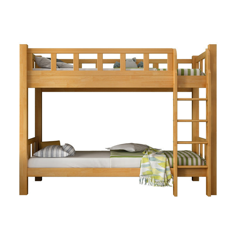 Natural Bunk Bed Solid Wood Bed with Guardrail and Built-In Ladder