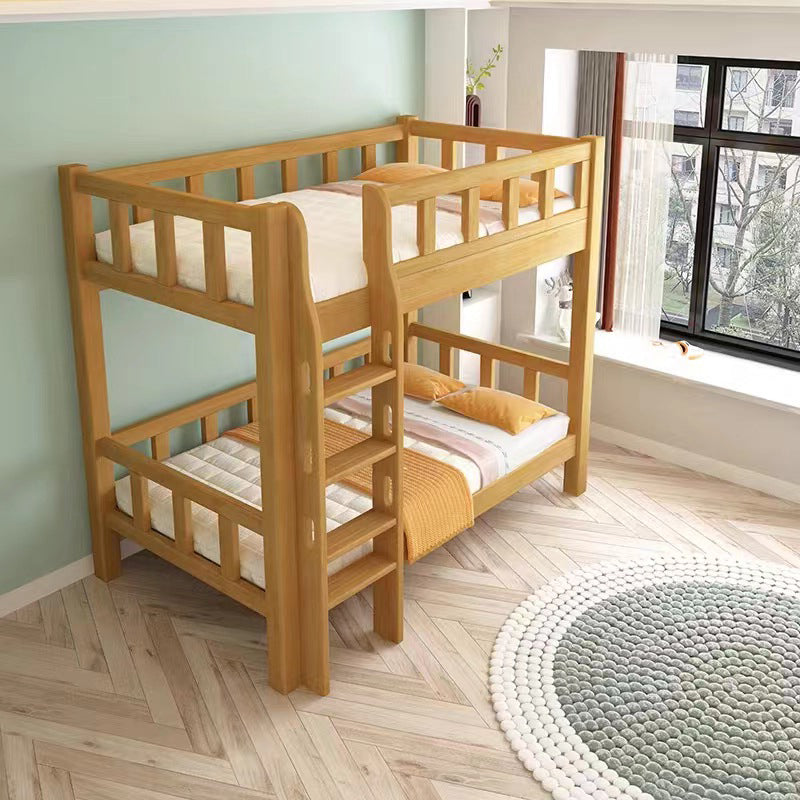 Natural Bunk Bed Solid Wood Bed with Guardrail and Built-In Ladder