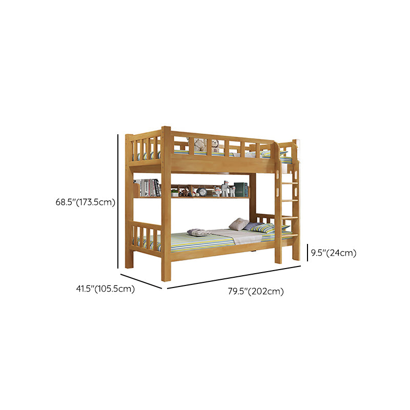 Natural Bunk Bed Solid Wood Bed with Guardrail and Built-In Ladder