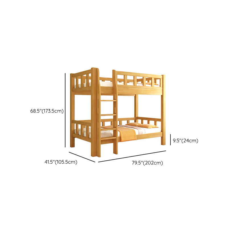 Natural Bunk Bed Solid Wood Bed with Guardrail and Built-In Ladder