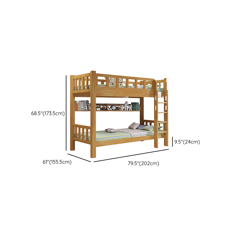 Natural Bunk Bed Solid Wood Bed with Guardrail and Built-In Ladder