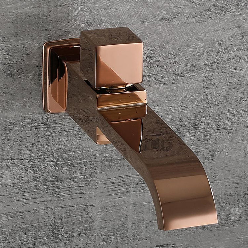 Contemporary Wall Mounted Bathroom Faucet Knob Handle Solid Brass Square Faucet