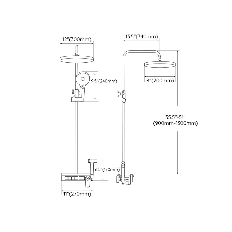 Wall Mounted Shower Arm Shower Faucet  Metal Shower System with Slide Bar in White