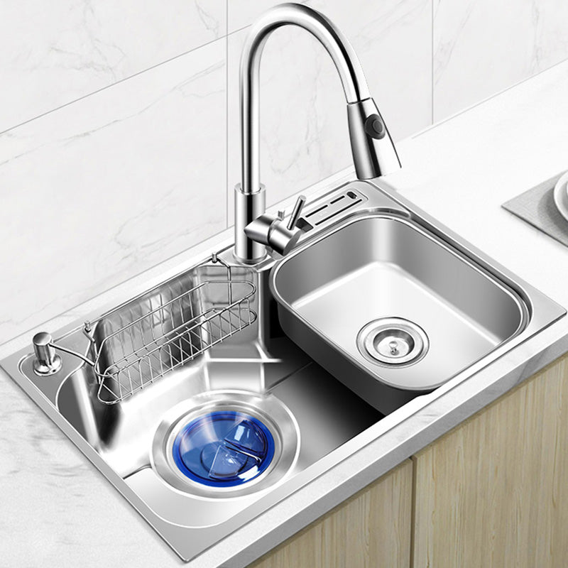 Contemporary Style Kitchen Sink Pure Color Stainless Steel 2 Holes Drop-In Kitchen Sink