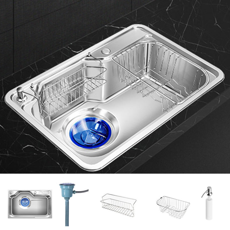 Contemporary Style Kitchen Sink Pure Color Stainless Steel 2 Holes Drop-In Kitchen Sink