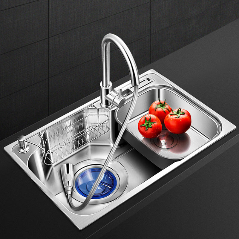 Contemporary Style Kitchen Sink Pure Color Stainless Steel 2 Holes Drop-In Kitchen Sink