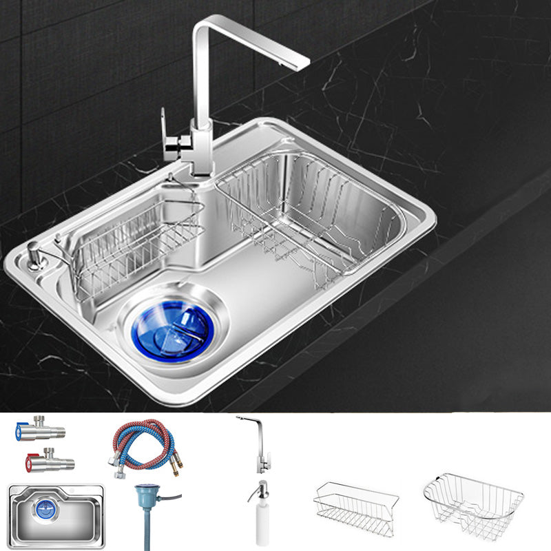 Contemporary Style Kitchen Sink Pure Color Stainless Steel 2 Holes Drop-In Kitchen Sink