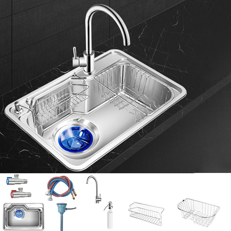 Contemporary Style Kitchen Sink Pure Color Stainless Steel 2 Holes Drop-In Kitchen Sink