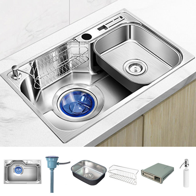 Contemporary Style Kitchen Sink Pure Color Stainless Steel 2 Holes Drop-In Kitchen Sink