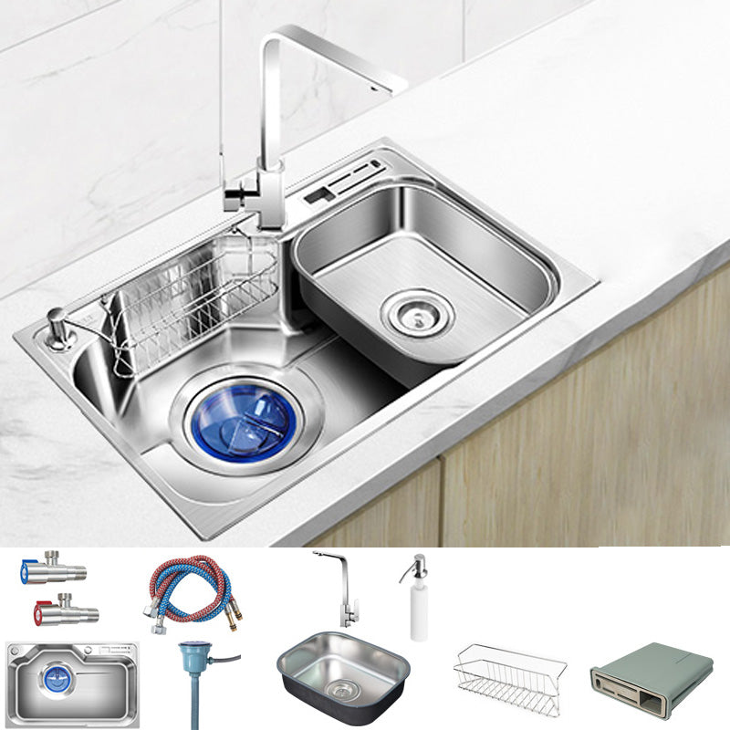 Contemporary Style Kitchen Sink Pure Color Stainless Steel 2 Holes Drop-In Kitchen Sink