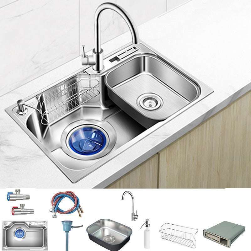 Contemporary Style Kitchen Sink Pure Color Stainless Steel 2 Holes Drop-In Kitchen Sink